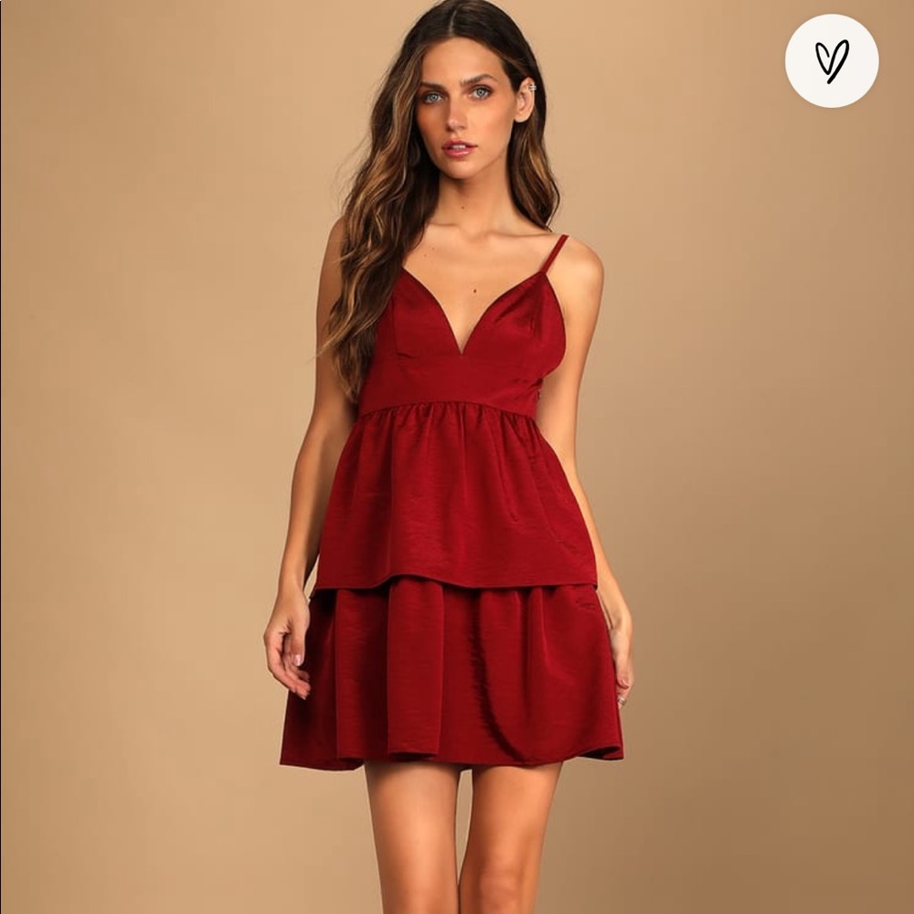 Red satin tired mini dress